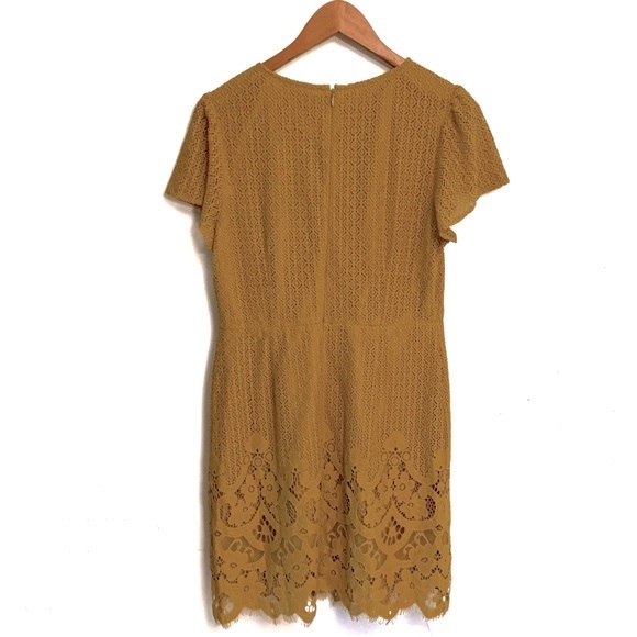 LOFT WOMENS MUSTARD YELLOW CROCHET CAP SLEEVE FORMAL / CASUAL SHIFT DRESS - Picture 6 of 10